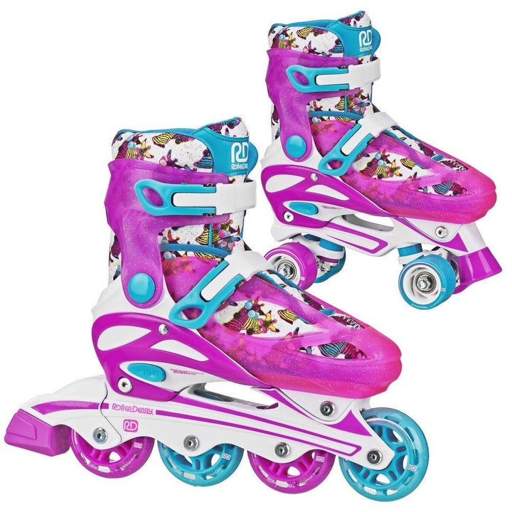 RDS Sprinter Girl's 2-in-1 Quad Skates - Zebra-Adjustable Inline Skates-Extreme Skates