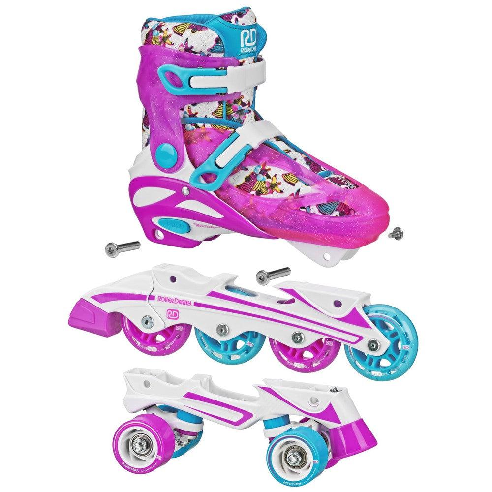 RDS Sprinter Girl's 2-in-1 Quad Skates - Zebra-Adjustable Inline Skates-Extreme Skates