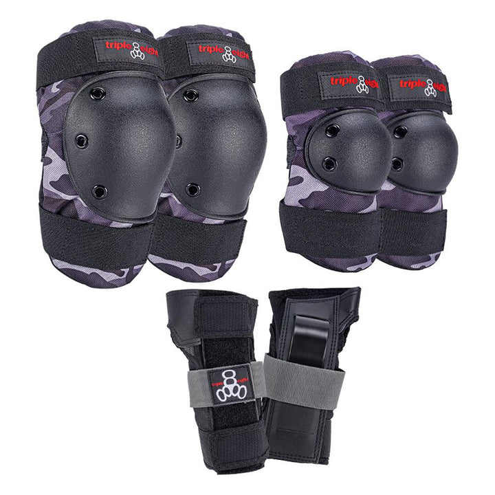 Triple 8 Tri Pack Saver series Junior Charcoal Camo-Pad Set Kids-Extreme Skates